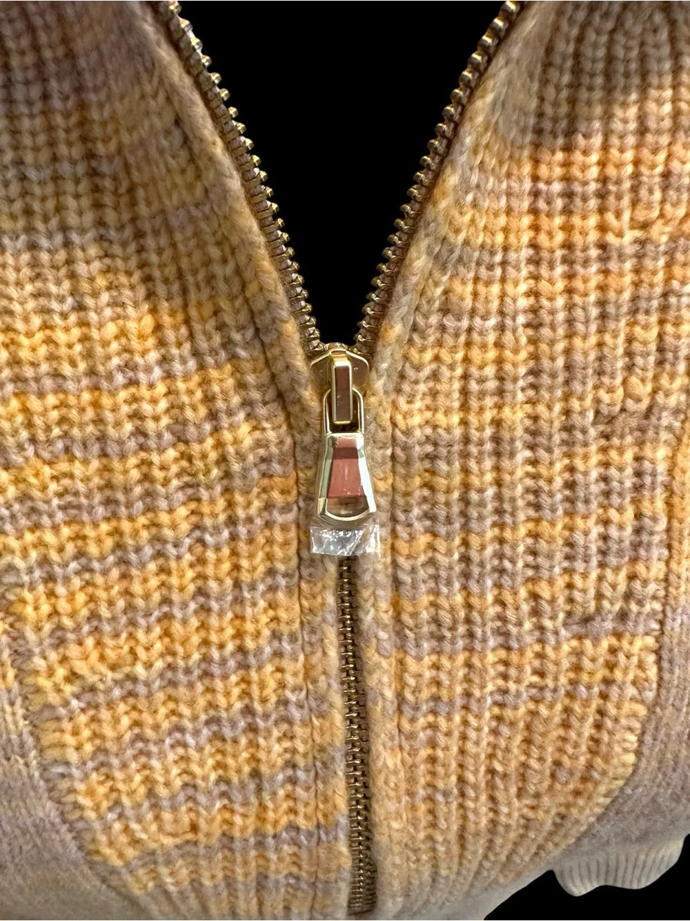 J.Crew Cashmere Merino Space Dyed Half Zip Gold Stripe Sweater Sz S NWOT